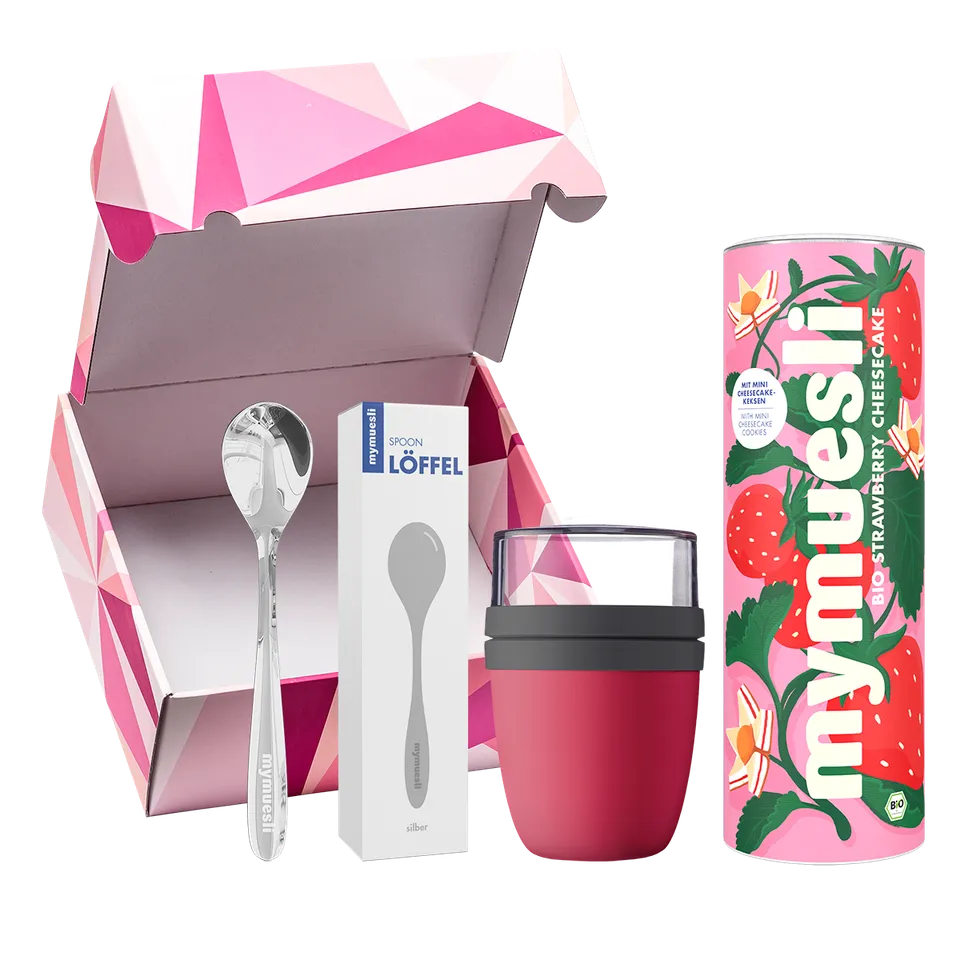mymuesli-strawberry-cheesecake-lover-geschenkset-mit-to-go-becher image 1