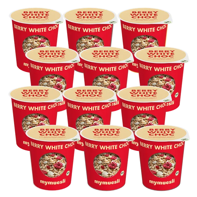mymuesli-portionsbecher-berry-white-choc-12er-pack-bio-porridge-to-go image 1