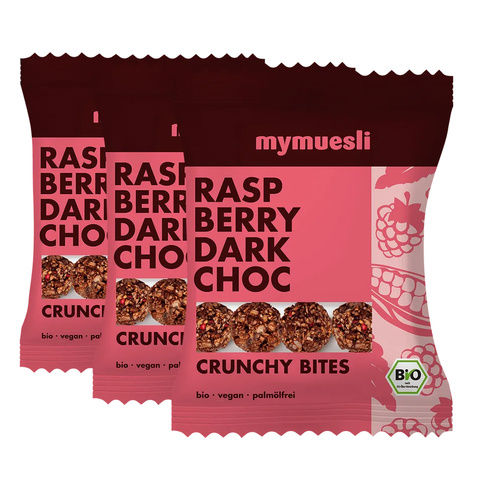 mymuesli-crunchy-bites-raspberry-dark-choc-bio-snack-3x50g image 1