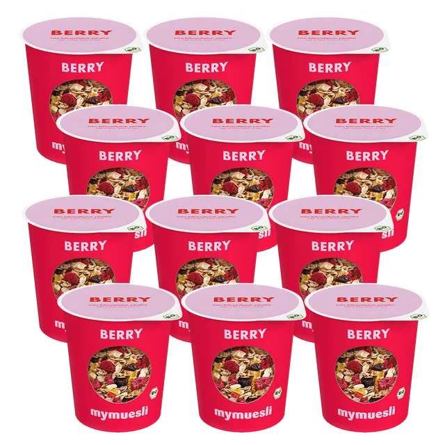 mymuesli-berry-portionsbecher-12er-pack-erdbeere-himbeere-johannisbeere image 1