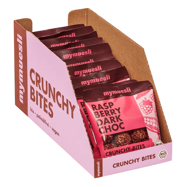 mymuesli-raspberry-dark-choc-crunchy-bites-10er-tray-50g image 1