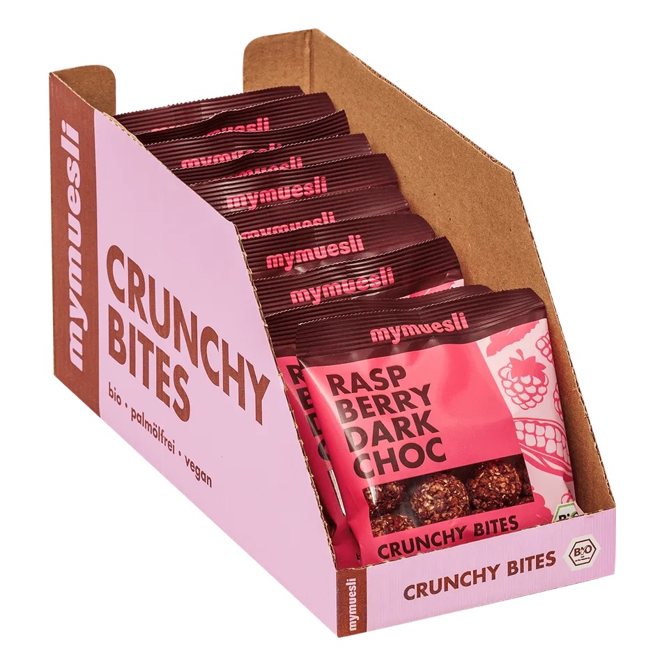 mymuesli-raspberry-dark-choc-crunchy-bites-10er-tray-50g image 1