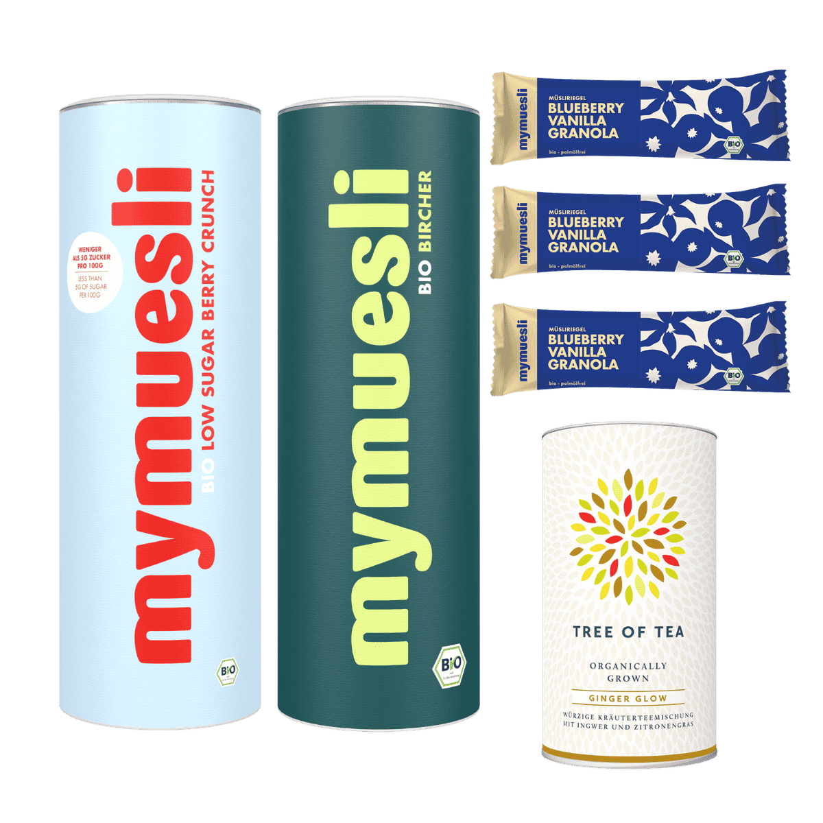 mymuesli-easy-mornings-probierpaket-bio-m-sli-tee-bundle image 1