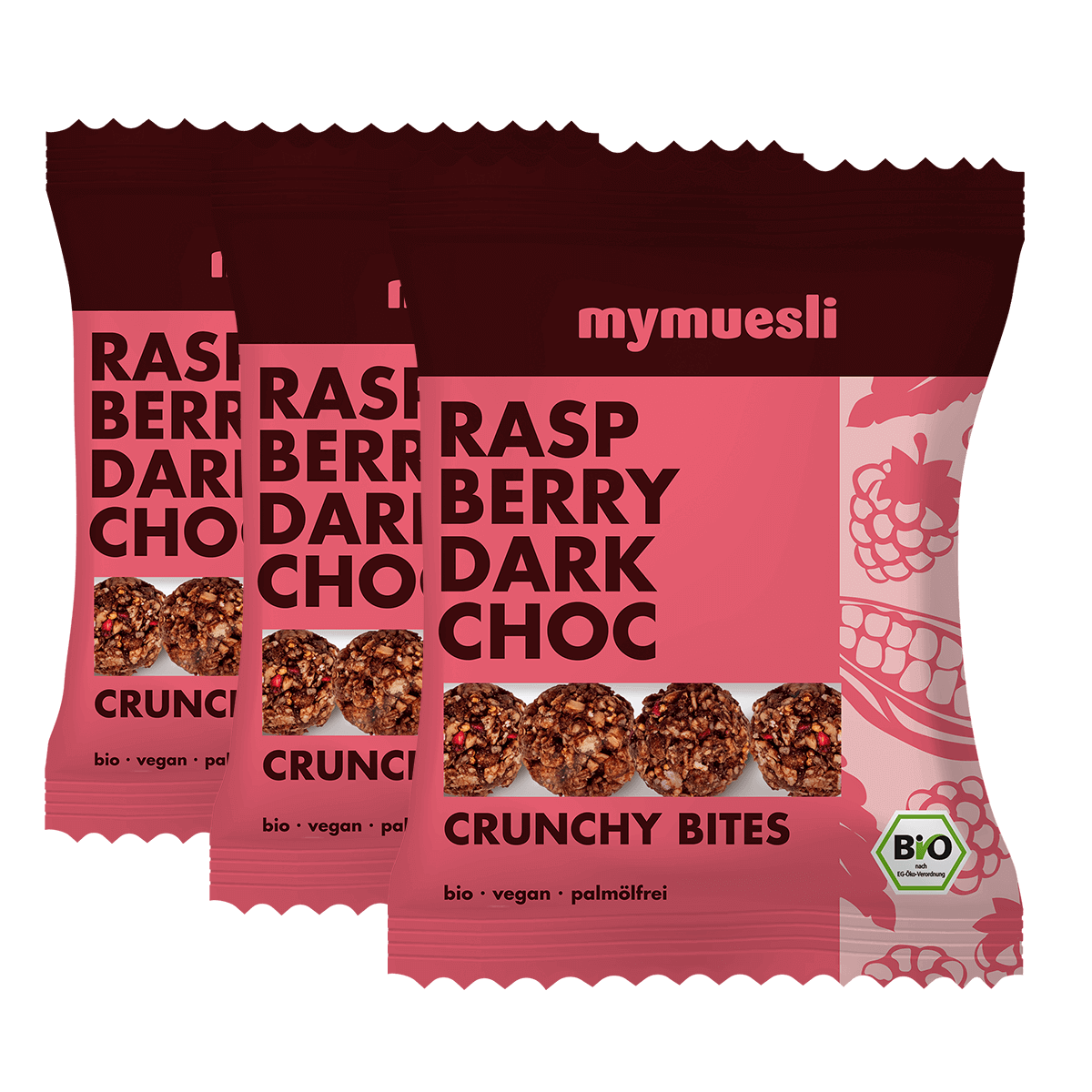 mymuesli-crunchy-bites-raspberry-dark-choc-bio-snack-3x50g image 1