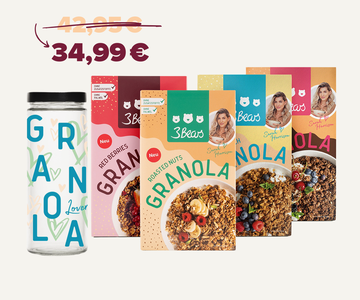 3bears-granola-lover-set-mit-glas-4-sorten-hafer-crunch-erdnuss-kakao-roasted-nu image 2