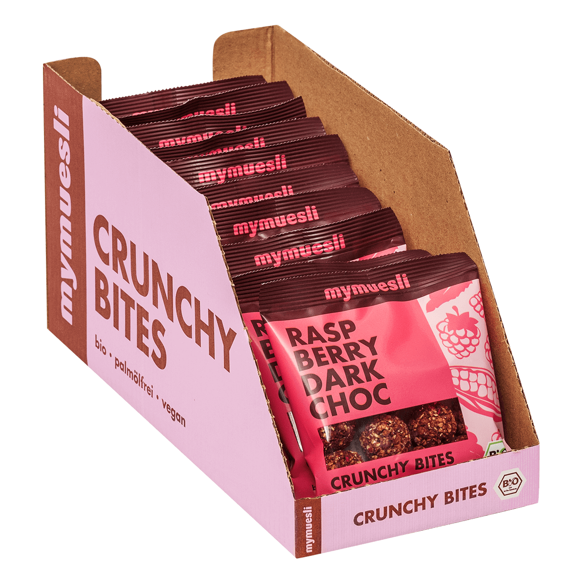 mymuesli-raspberry-dark-choc-crunchy-bites-10er-tray-50g image 1