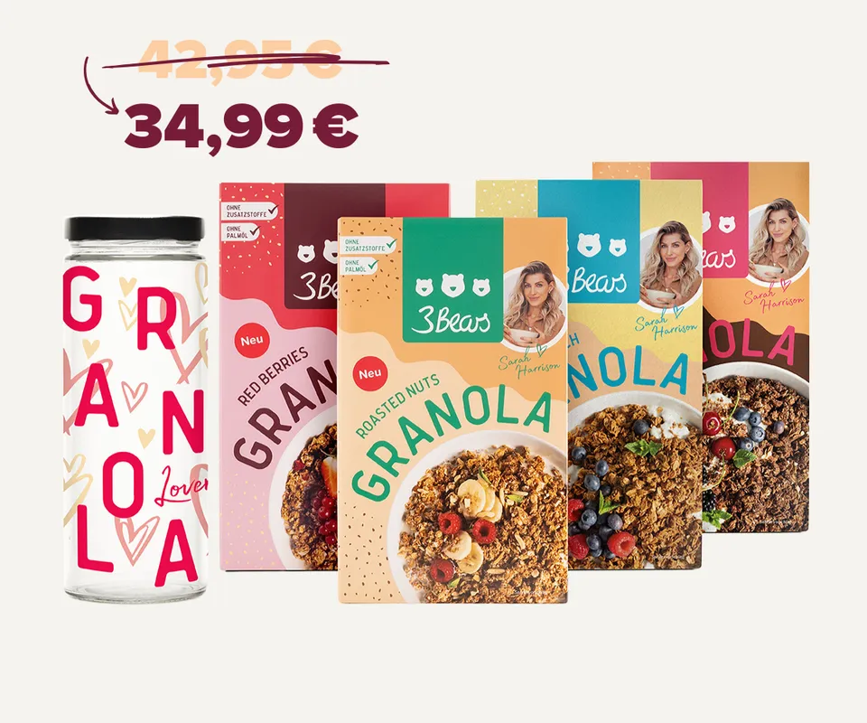 3bears-granola-lover-set-mit-glas-4-sorten-hafer-crunch-erdnuss-kakao-roasted-nu image 1